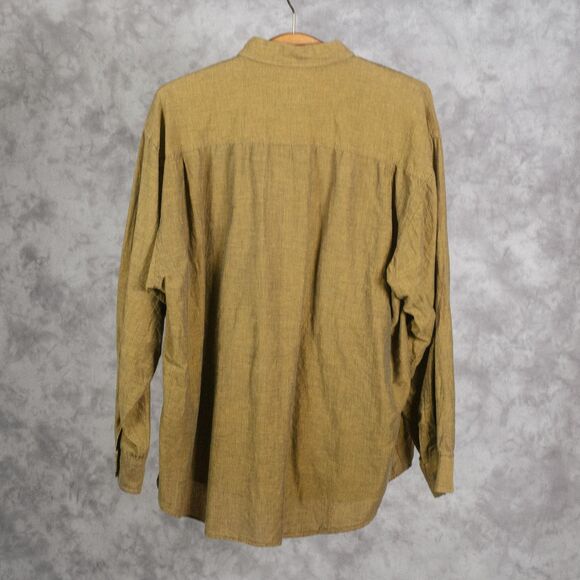 Vintage Krizia Shirt | Yellow Brown | Size Large | Cotton Linen Blend | Italy - Picture 2 of 5